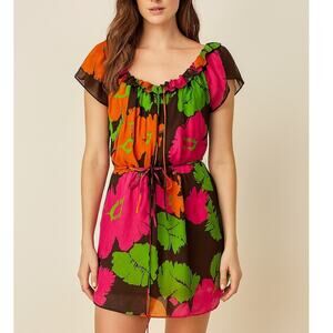 Milly New York Retro Floral Silk Tunic Top